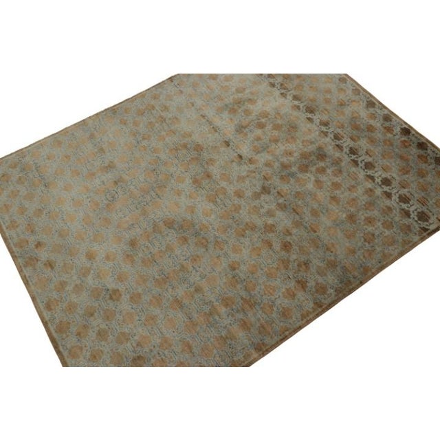 Traditional Rug & Kilim’s Khotan-Inspired Rug, Subtle Blue Geometric Pattern on Beige-Brown For Sale - Image 3 of 6