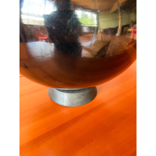 Mid 20th Century Mid Century Modern XL Black Ceramic and Walnut Sphere Table Lamp For Sale - Image 10 of 14