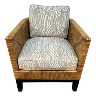 Braxton Culler Geometric Woven Wicker Lounge Chair For Sale