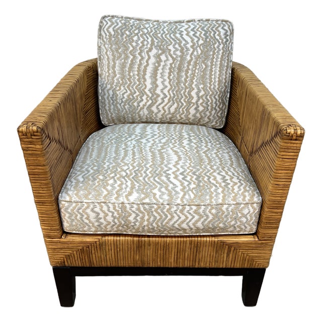 Braxton Culler Geometric Woven Wicker Lounge Chair For Sale