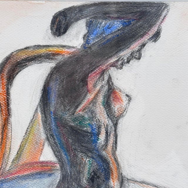 Signed Seated Nude Figure Drawing Charcoal Colored Pencil Gilt Frame For Sale In Tampa - Image 6 of 12