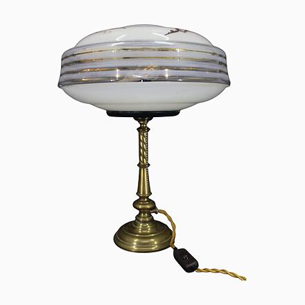Restored Brass Table Lamp with Glass Shade, 1940s For Sale - Image 16 of 16