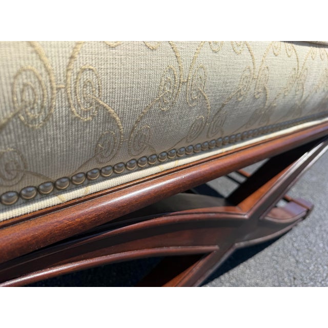 Vintage X-Form Upholstered Ottomans With Nailhead Trim, Pair For Sale - Image 4 of 14