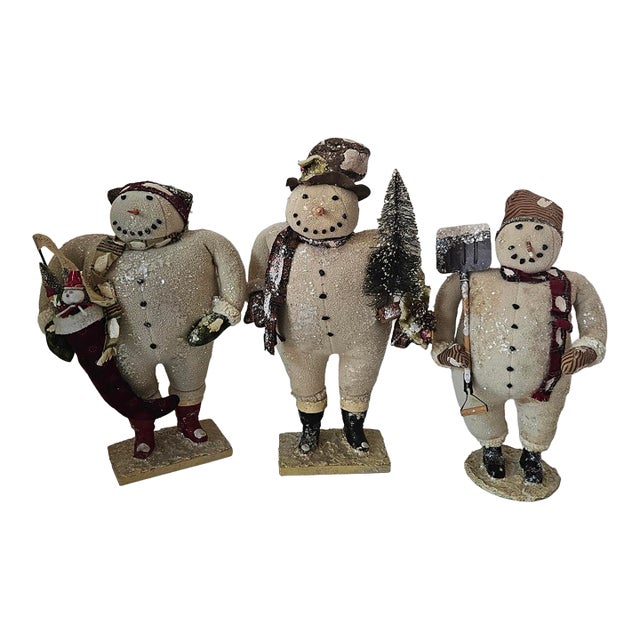 Vintage Large-Scale Primitive Folk Art Snowman Figurines by Cody Foster - Set of 3 For Sale