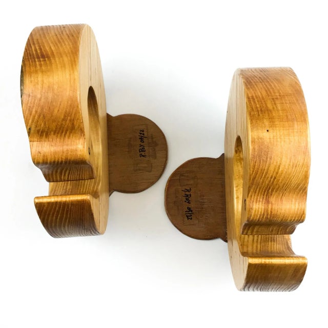 Folk Art Solid Hand Carved Wood Folk Art Duck Bookends For Sale - Image 3 of 12