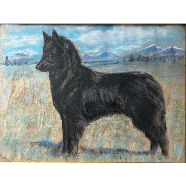 Vintage Large Framed Pastel Portrait of Black German Shepherd For Sale - Image 4 of 7