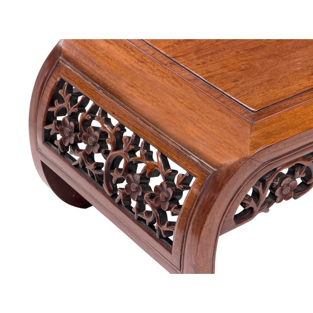 Vintage Brown Flower Open Work Apron Scroll Leg Low Kang Coffee Table Gb345 For Sale - Image 13 of 15