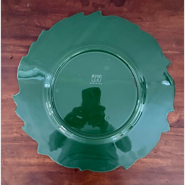 Italian Set of 8 Italian Majolica Foglia Leaf 13” Plates/Chargers For Sale - Image 3 of 6