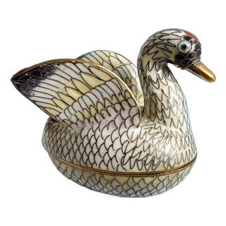 Vintage Cloisonne Small Swan Trinket Box For Sale