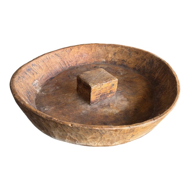 Vintage Rustic Wooden Primitive Dough Bowl For Sale