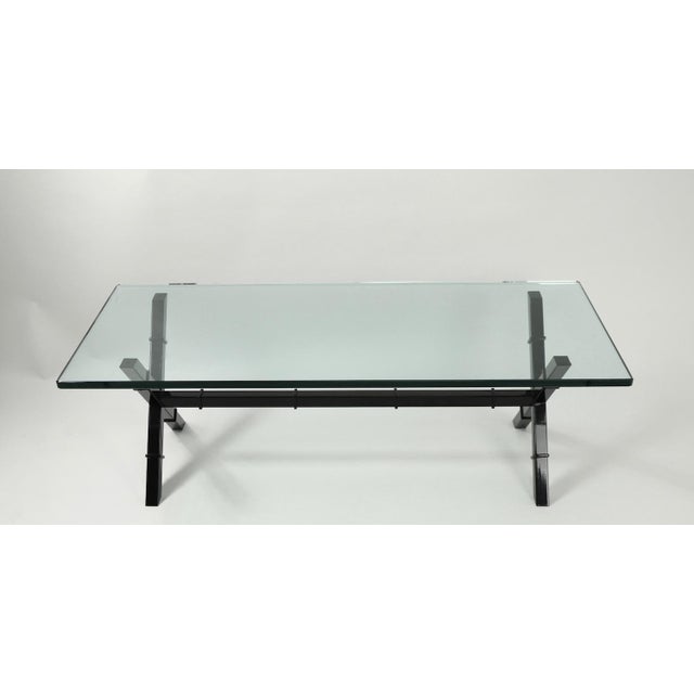 Milo Baughman 1970s Glass Top X Base Coffee Table For Sale - Image 4 of 12