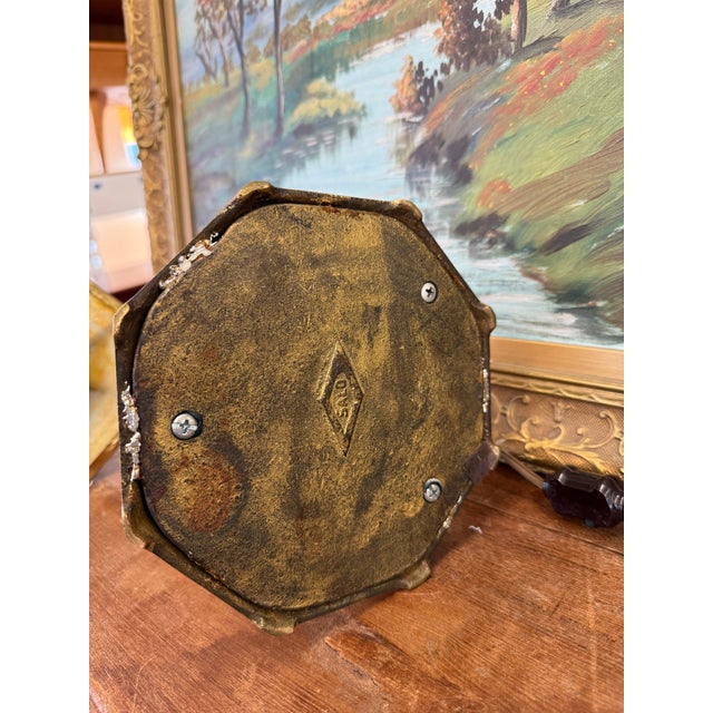 Antique Arts and Crafts Brass and Slag Stained Glass Lamp c.1910 by Salo Metal Arts Company For Sale - Image 11 of 11