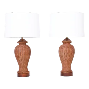 Pair of Mid Century Wicker Table Lamps