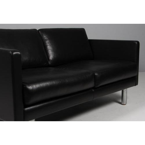 Model 220 Black Leather Three-Seater Sofa by Erik Jørgensen For Sale - Image 5 of 7
