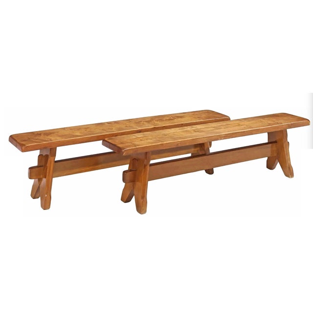 Mid 20th Century Pair of Vintage French Walnut Benches For Sale - Image 5 of 7