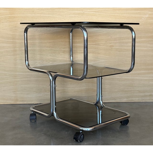 Mid-Century Italian Chrome and Glass 3-Tier Drinks Trolley, 1950s For Sale - Image 4 of 10