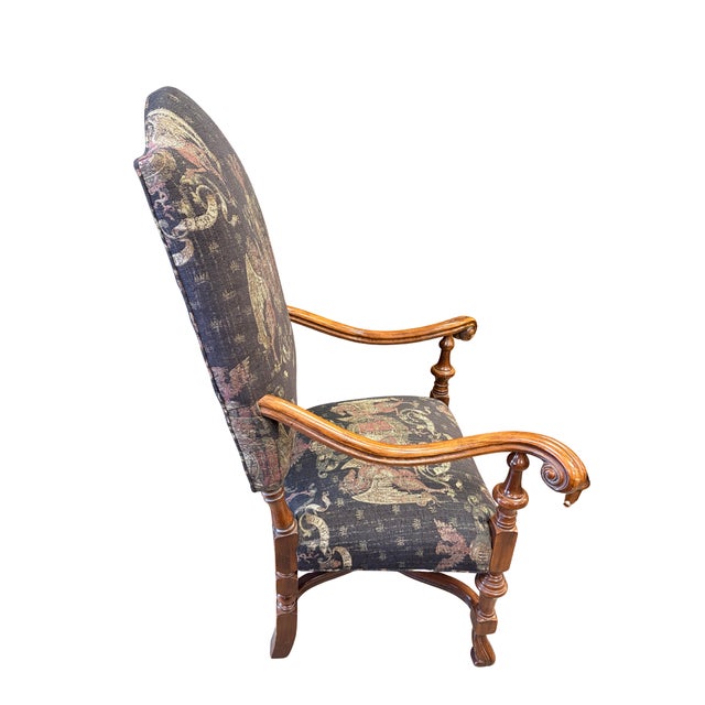 Late 20th Century Pair of Late 20th Century Upholstered Armchairs With Heraldic Fabric For Sale - Image 5 of 11