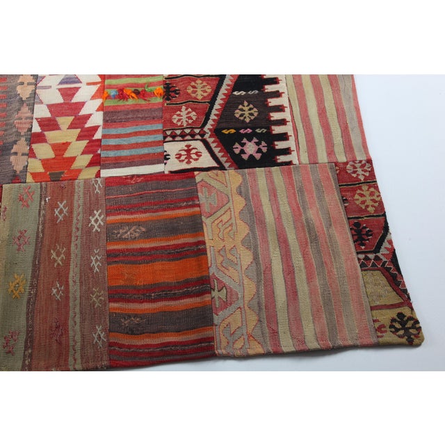 Mid 20th Century Mid 20th Century Authentic Turkish Kilim Patchwork Rug With Tribal & Geometric Designs -5' 7'' X 9' 10'' For Sale - Image 5 of 10