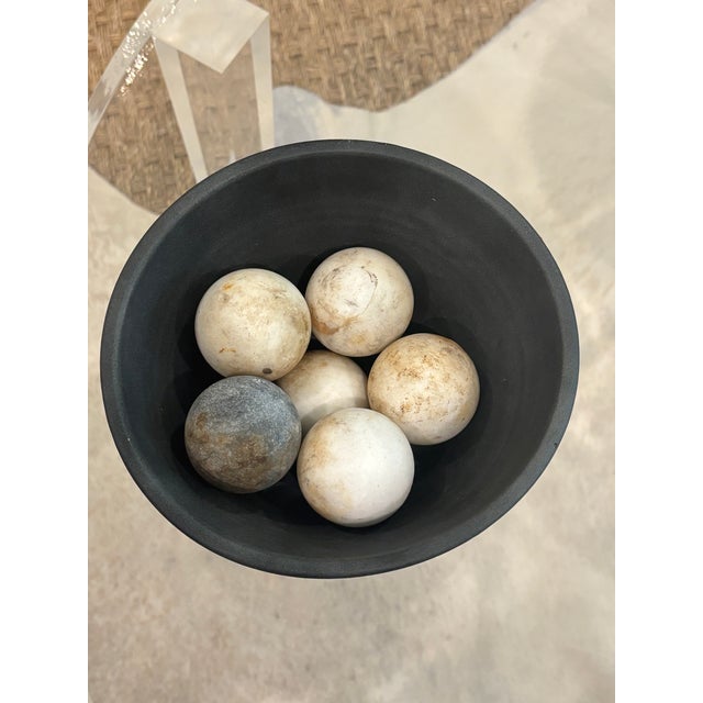 Antique White Collection of Six Petite Scale Antique Marble River Balls / Stone Spheres For Sale - Image 8 of 10