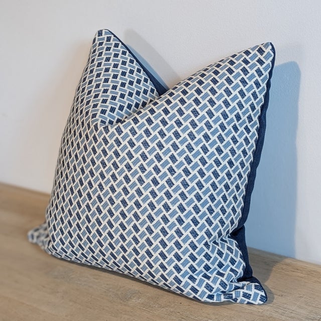 Traditional Brunschwig & Fils Briquetage Sky & Indigo Pillow - Single For Sale - Image 3 of 6