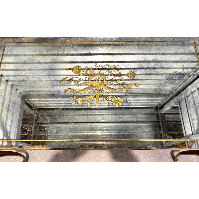 French Mid 20th Century French Bronze, Iron and Églomisé Glass Coffee Table With Greek Key Frieze For Sale - Image 3 of 8