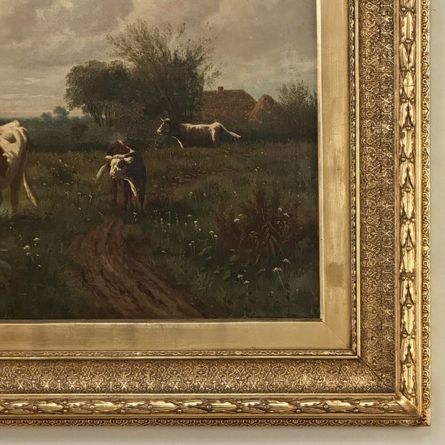 Antique Oil Painting on Canvas by Henri Dupont (1890-1961) 'Grazing Cattle' For Sale - Image 12 of 18