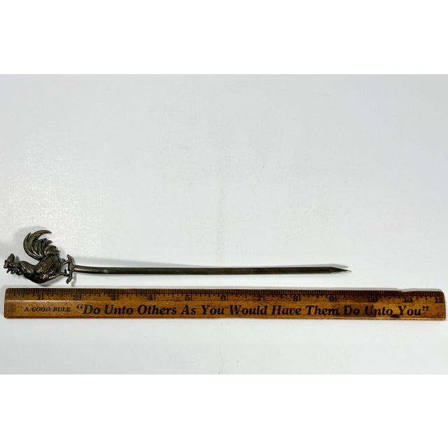 Antique French Silver Plate Cockerel Skewer: Victorian Rooster Hatelet For Sale - Image 10 of 10