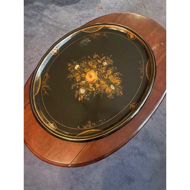 Antique 1870s Very Rare Oversized Victorian Napoleon 111 Second Empire Design Ebonized Lacquer Wood Parlor Tray For Sale - Image 11 of 11