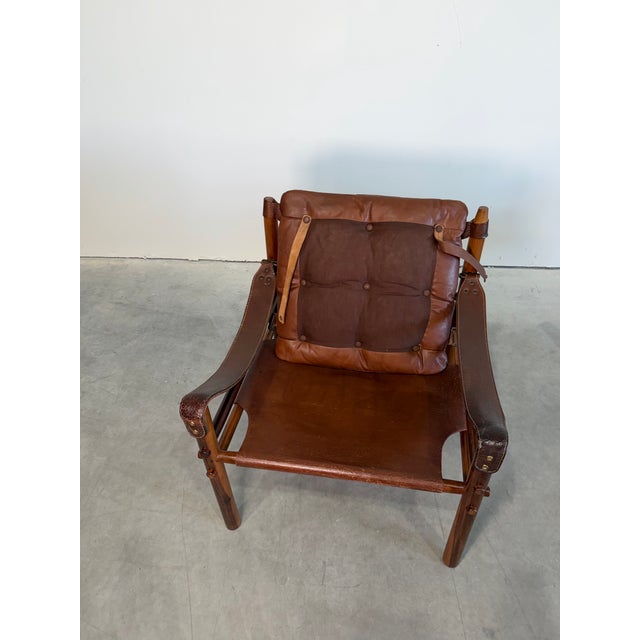Mid Century Arne Norell Sirocco Rosewood and Brown Leather Safari Chair Pair For Sale - Image 9 of 12