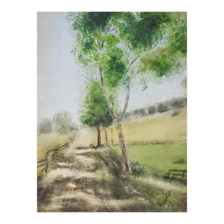 Early 20th Century Country Road Landscape Watercolor Painting For Sale