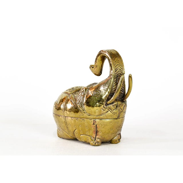 Late 20th Century Pressed Tin Brass Elephant Lidded Box For Sale - Image 4 of 7