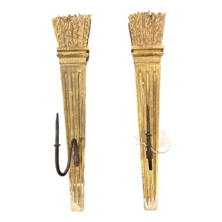 Early 20th Century Pair of Giltwood Italian Wall Prickets For Sale