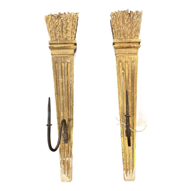 Early 20th Century Pair of Giltwood Italian Wall Prickets For Sale