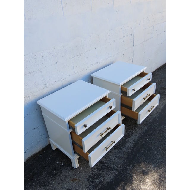 Hollywood Regency Brass Bamboo Handles Tall Nightstands End Tables a Pair 6352 For Sale - Image 16 of 18