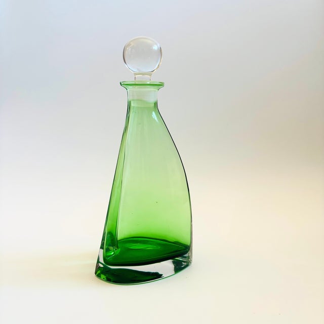 Mid-Century Modern Mid Century Green Art Glass Decanter For Sale - Image 3 of 13