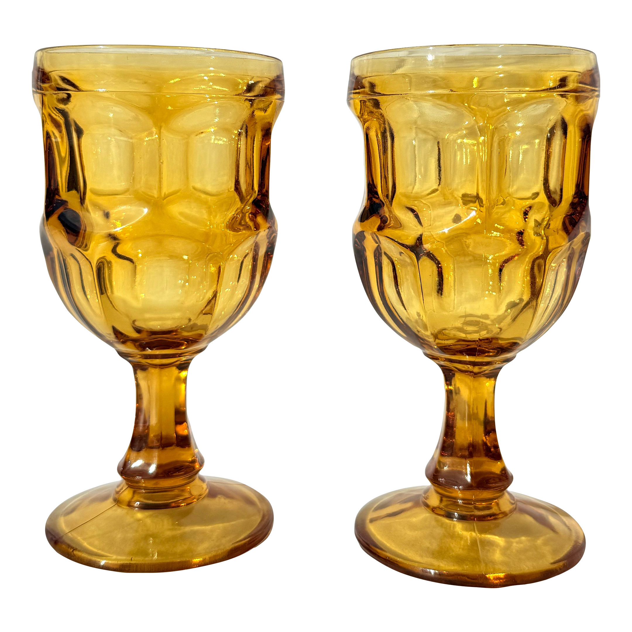 Vintage Anchor Hocking Amber Glass Goblet Wine Glasses- A Pair