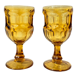 Vintage Anchor Hocking Amber Glass Goblet Wine Glasses- A Pair