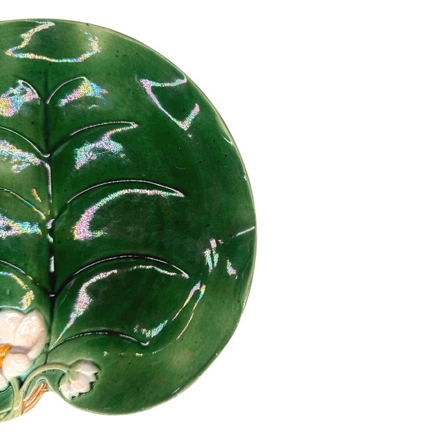 Victorian George Jones Majolica Water Lily Plate Glazed in Lush Greens, English, Ca. 1869 For Sale - Image 3 of 8
