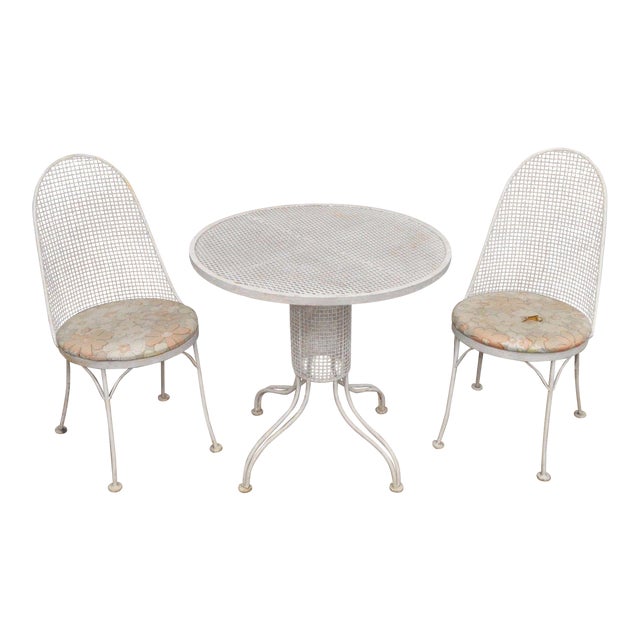 Vintage Russell Woodard Iron Metal Mesh Patio Bistro Dining Set