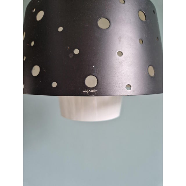 Vintage Scandinavian Pendant Lights in White Opaline and Black Lacquered Metal, 1960, Set of 2 For Sale - Image 15 of 17