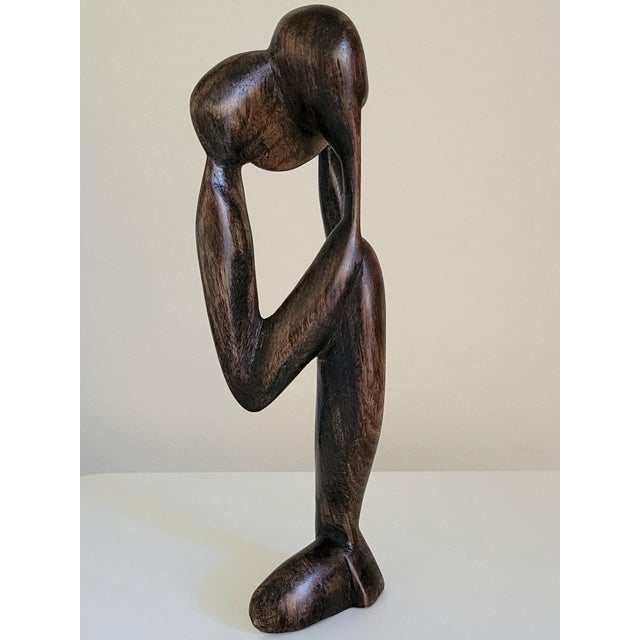 Vintage Mid-Century Modern African Modernist "Thinking Man" Statue 9.5" For Sale - Image 4 of 9