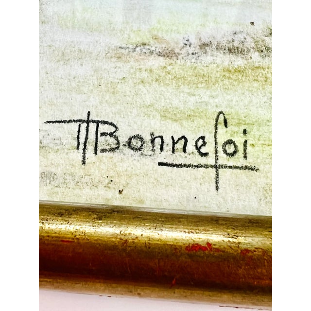 Vintage French Provincial Roman History Original Drawing of La Tour Magne in Nimes Southern France Signed by Artist Bonnefoi, Framed. For Sale In Miami - Image 6 of 12