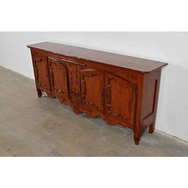 Baker Furniture Company Baker Furniture French Provincial Louis XV Carved Cherry Wood Sideboard Credenza or Bar Cabinet For Sale - Image 4 of 13
