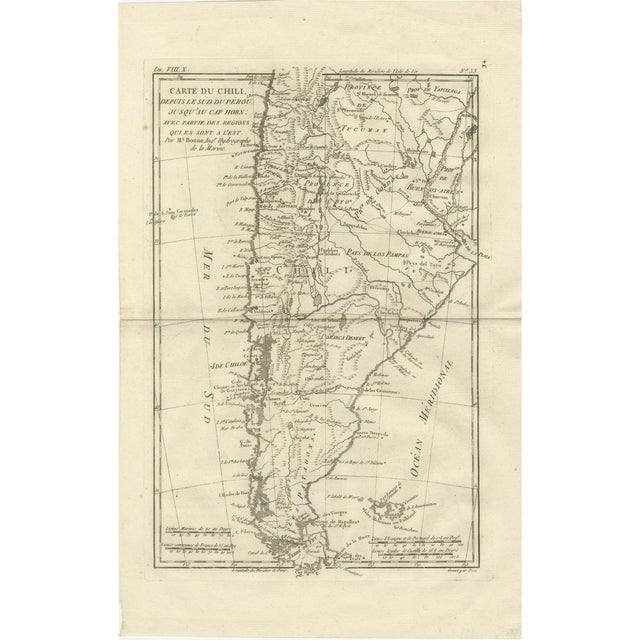 Chile from Peru to Cape Horn Enlightenment Map by Rigobert Bonne, 1780s For Sale