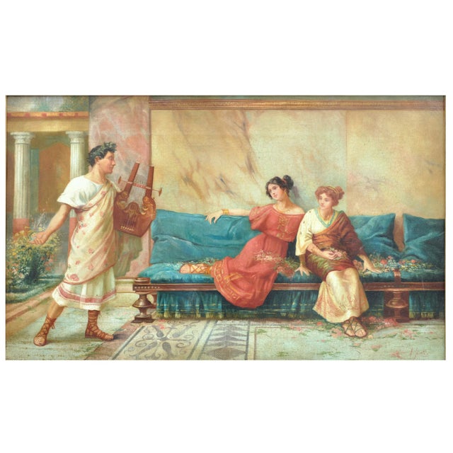 Pompeian Scene - Angelo Granati Italia 2011 - Oil on canvas mis. cm. 50 x 80. Gold leaf gilded wooden frame cm. 70 x 100....