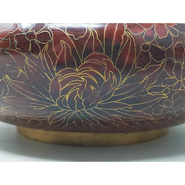 Vintage Cloisonne Enamel 12" Wide X 3-3/4" Tall Vintage Chinese Centerpiece Bowl Vase For Sale - Image 10 of 13
