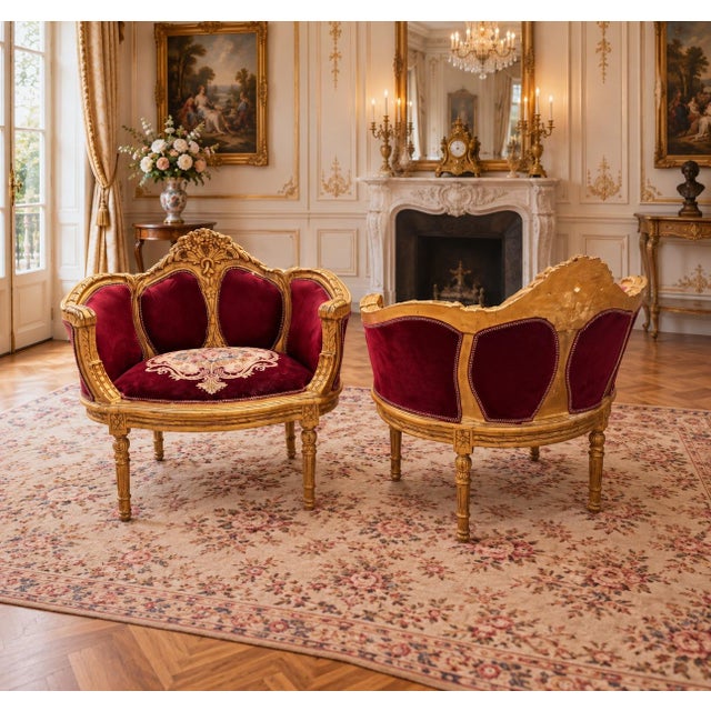 1960 Artisan Louis XVI Burgundy Beech Sofa Set-3 Pc For Sale - Image 15 of 16