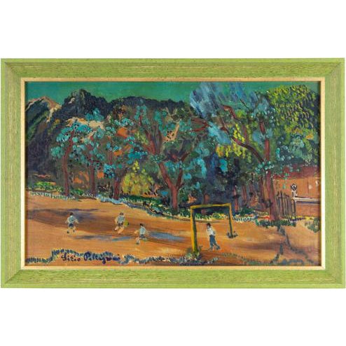 Sirio Pellegrini, Football Match, Oil Painting, 1970s For Sale