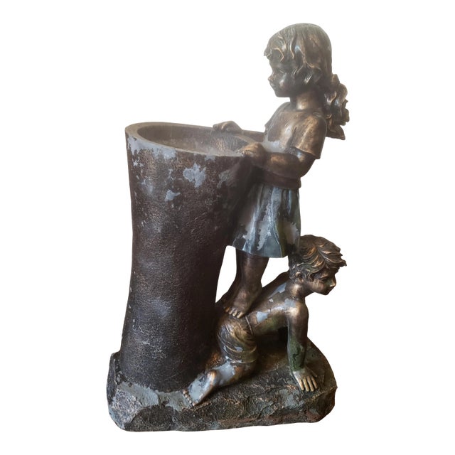 Bronze Finish Boy & Girl Water Fountain Statue For Sale
