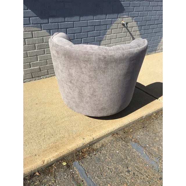 Gray Art Deco, Mid-Century Modern Channeled Back Swivel Chair, Fresh Upholstery For Sale - Image 8 of 10